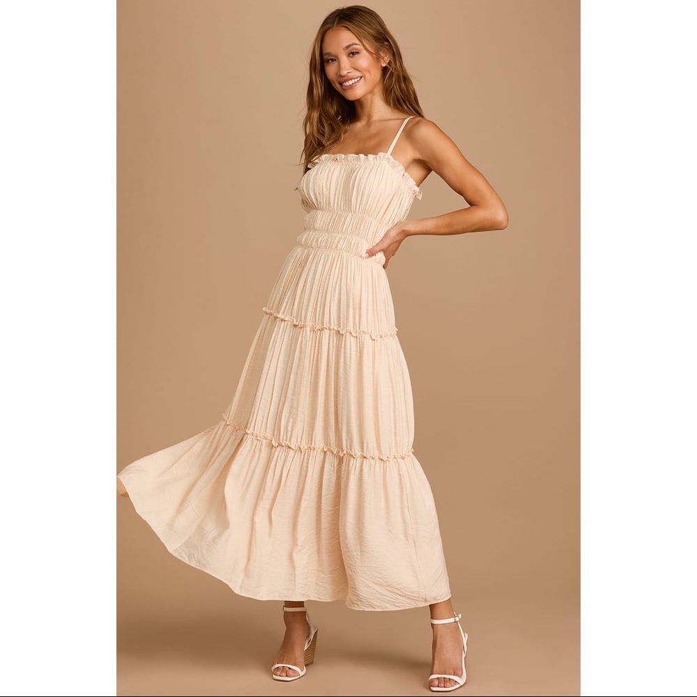 Lulus Pale Blush Tiered Ruffled Maxi Dress